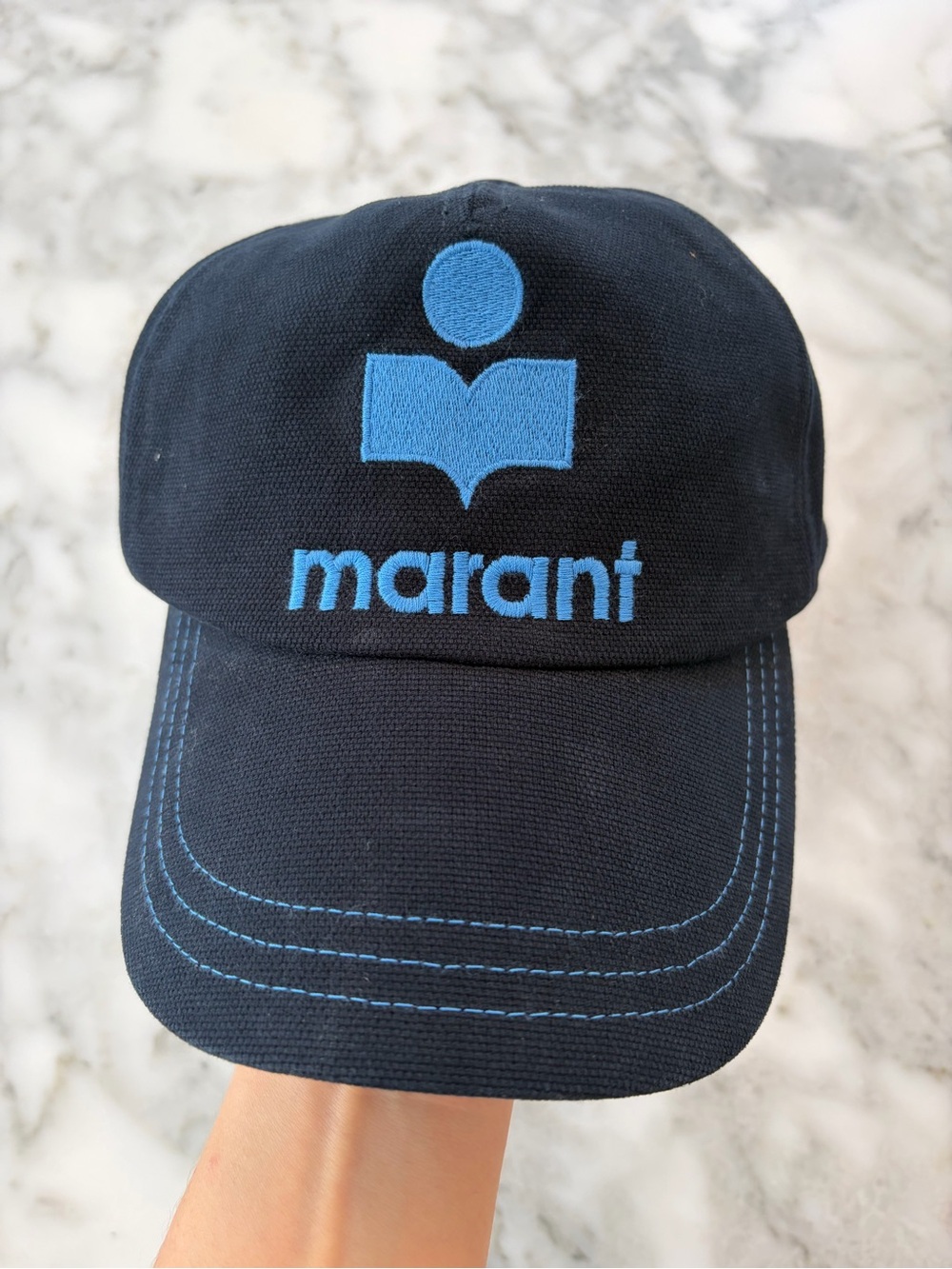 Isabel Marant Navy Blue Baseball Cap with Light Blue Logo